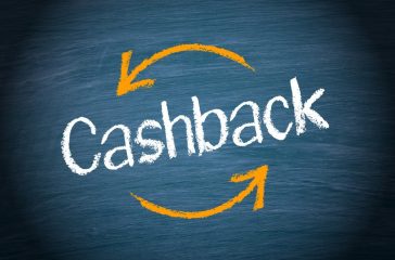 Cashback Service - arrows with text on blue background - discount and refund
