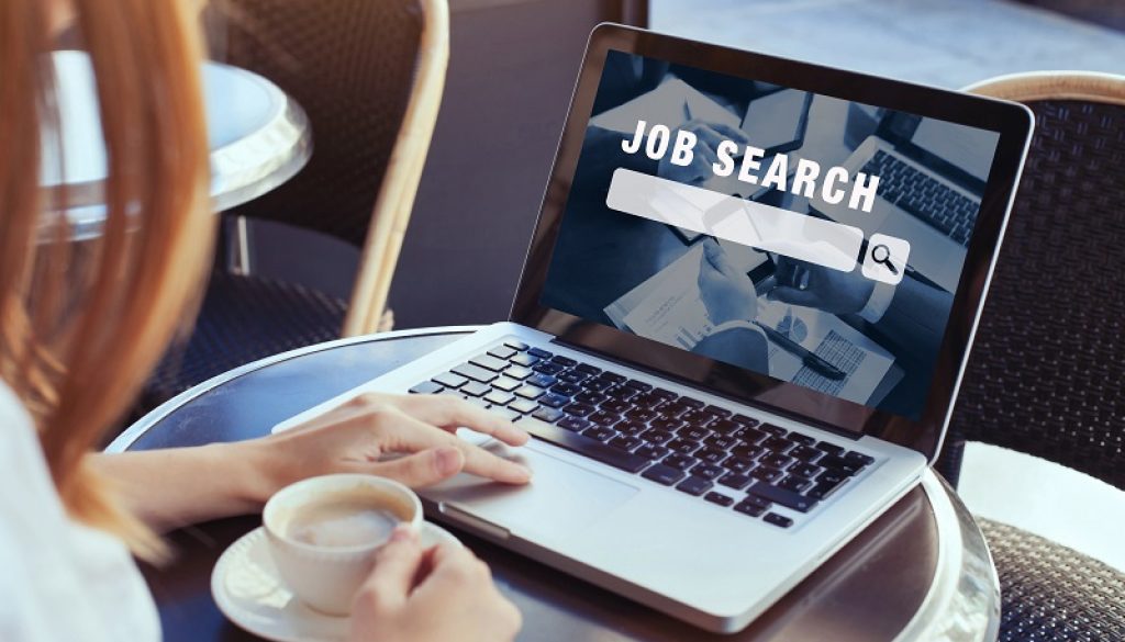 job search concept, find your career, woman looking at online website