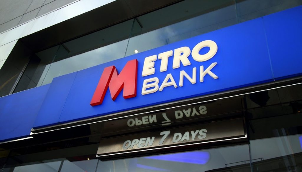 The sign above the entrance to the Metro Bank on January 29, 2015 in Reading, England