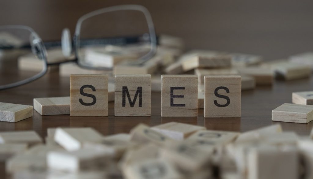 the acronym smes for Small and Medium-sized Enterprises concept represented by wooden letter tiles