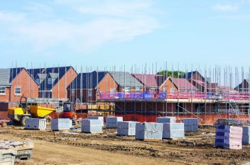 New build houses building construction site, Cheshire, England,