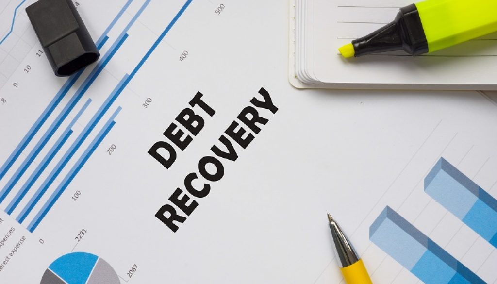 Business concept meaning DEBT RECOVERY with phrase on the page.