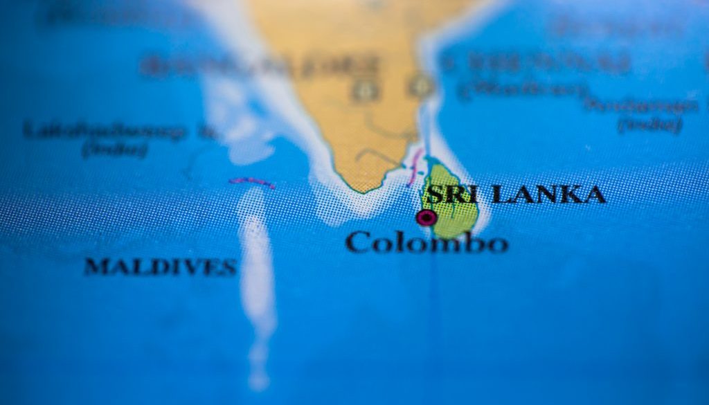 Geographical map location of country Sri Lanka in Asia continent on atlas