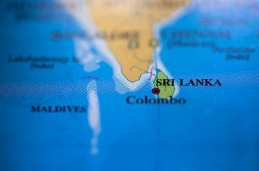 Geographical map location of country Sri Lanka in Asia continent on atlas