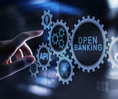 Open banking financial technology fintech concept on virtual screen.