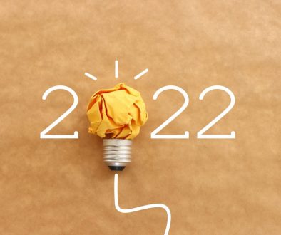 2022 background with light bulb made from paper