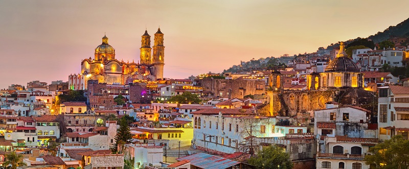 Panorama of Taxco city at sunset